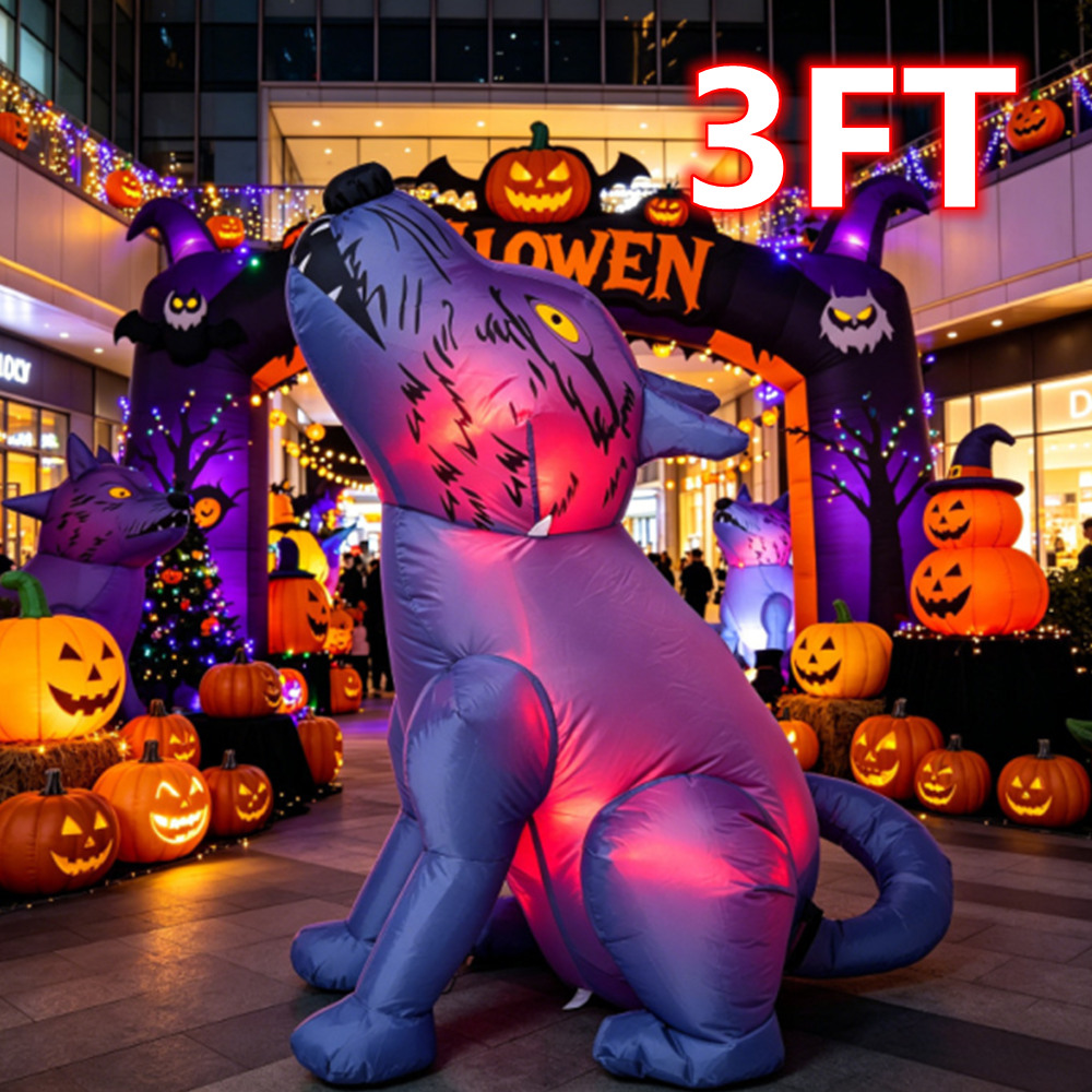 Outdoor Lighting On House - 3FT Halloween Luminous Inflatable Ferocious Wolf