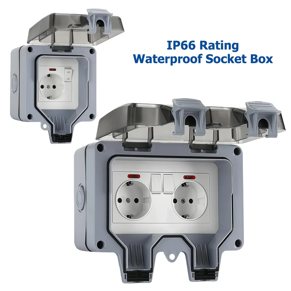 Outdoor Lighting Switch - European-Style Outdoor Socket with Switch Indicator