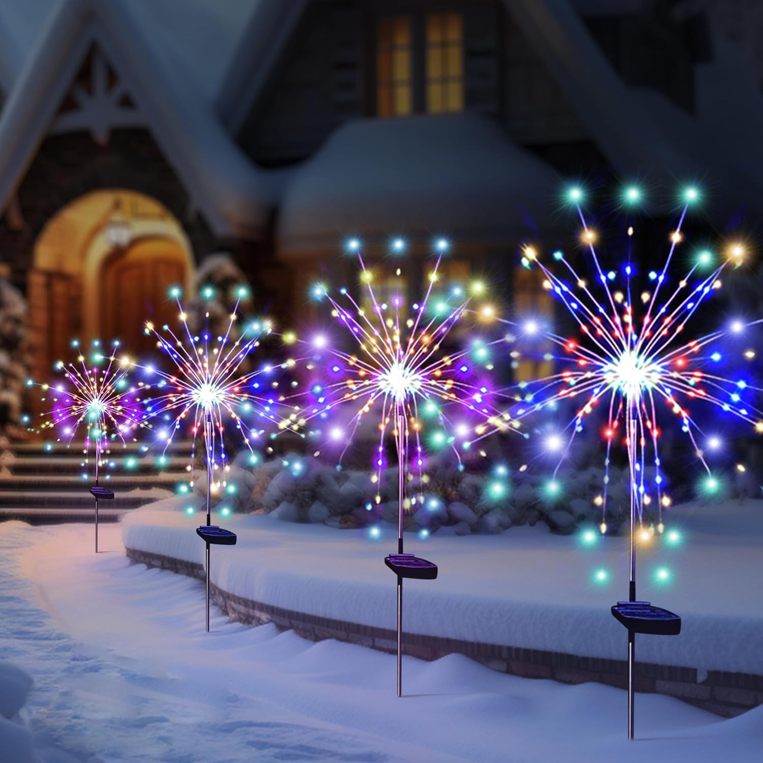 Bollard Light Garden - Solar LED Firework Fairy Lights Outdoor