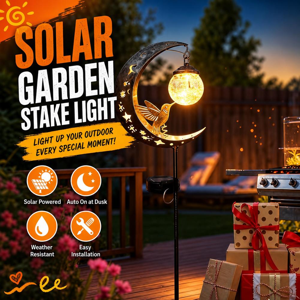 Solar Path Light - Solar Lawn Light Iron Hummingbird Silhouette