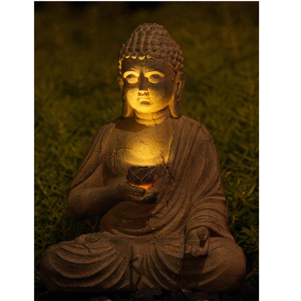 Resin Solar Buddha Statue Scul - Bollard Light Garden 评论和价格