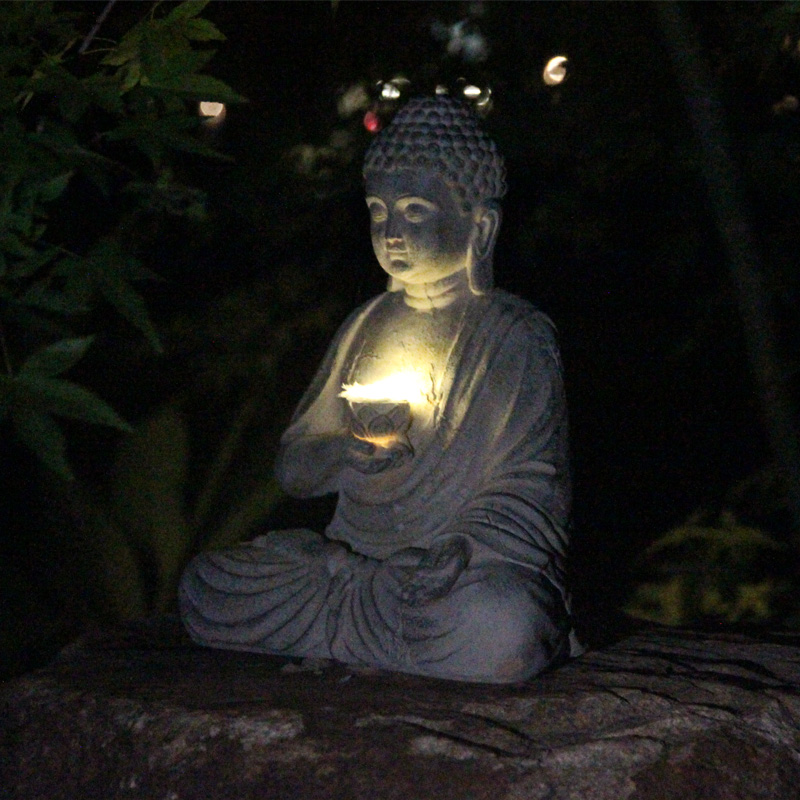 Resin Solar Buddha Statue Scul - Bollard Light Garden 评论和价格