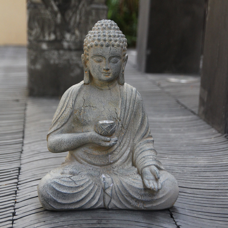 Resin Solar Buddha Statue Scul - Bollard Light Garden 评论和价格